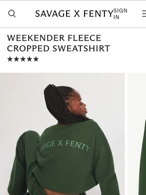 Savage X Fenty Weekender Fleece Cropped Sweatshirt - Forest Green